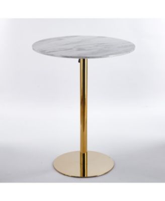 Modern Gold Bar Table Set with 2 Adjustable Stools, Round Marble Pub Table