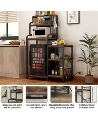 Multifunctional 7-Tier Mini Fridge & Microwave Stand with Outlets