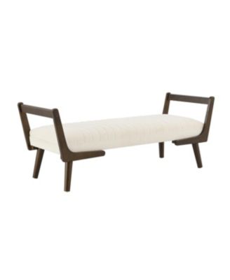 52" Mid Century Bench with Walnut Wood Leg, Channeled Upholstered Footrest Stool