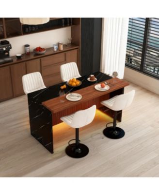 Marble Look Kitchen Island with LED Lighting