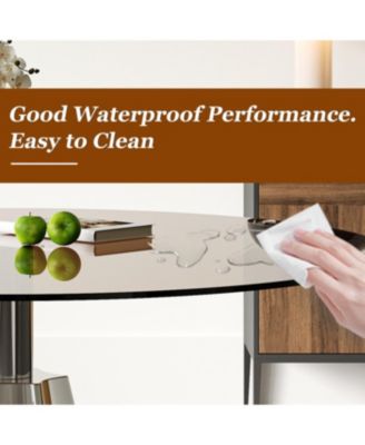 Compact 35" Round Dining Table, Black Glass Top & Silver Base