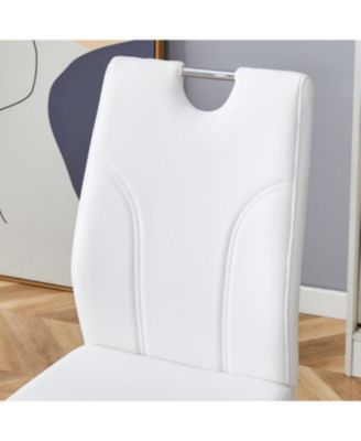  Luxury Modern 63" Dining Table Set w/ 4 Upholstered Chairs, White Glass Top, Steel Base