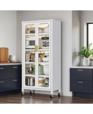  65" 6-Tier Metal Storage Cabinet with Transparent Door, White