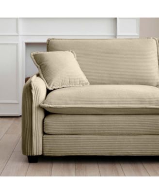 Ottoman Footstool in Tan Corduroy Fabric