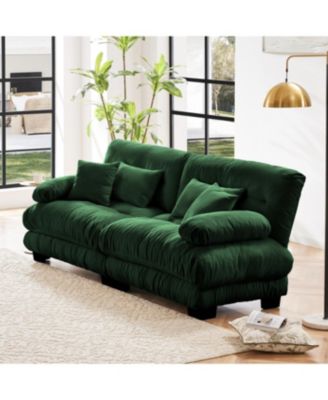 Streamdale Cloud Couch 2 Seater Sofa, Chenille Green with 4 Lumbar/Throw Pillows