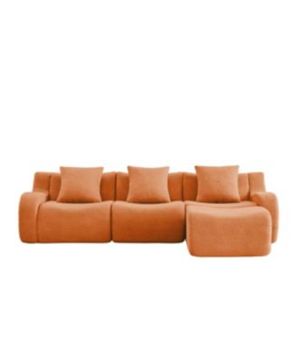 Streamdale Boneless Sofa, 3 Seat Teddy Fabric, Anti-Slip, No Assembly, Curved Armrests, Orange