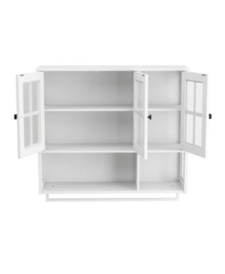 Bathroom Wall Cabinet, 3-Door Wooden Cabinet with Open/Hidden Storage, White