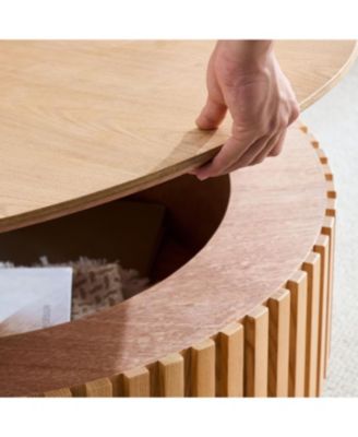 Round Wood Coffee Table with Storage (ASH