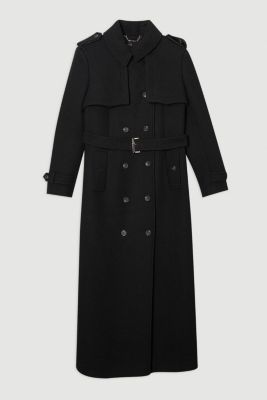 Women's Wool Mix Belted Trench Maxi Coat.