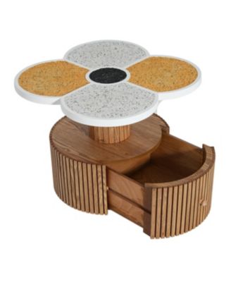  Unique Four-Leaf Clover Side Table with Wood-Grain Base & Storage