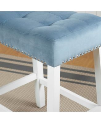  Morovo Set of 2 Velvet Counter Height Stools, Tufted Saddle Seats, Blue