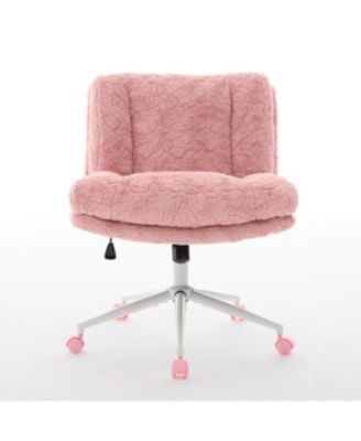 Pink Rabbit Hair Office Chair with Metal Base