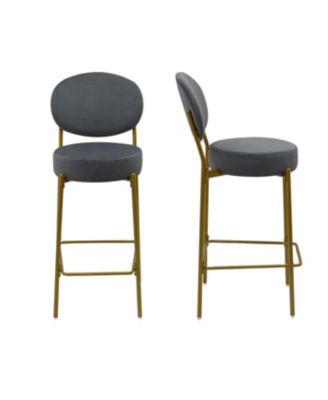 Streamdale Set of 2 Gray Velvet Upholstered Bar Stools with Backrest & Footrest