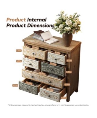 Vintage Wooden 6-Drawer Accent Chest - Rustic Multicolor Carved Storage Dresser