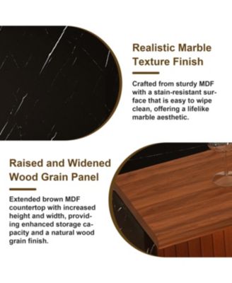 White Marble Look Kitchen Island with LED Lighting