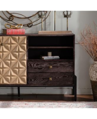 Solid Wood Sideboard with Geometric Pattern, 2 Doors, 2 Drawers