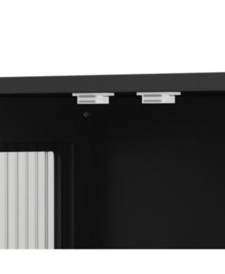  Bathroom Wall Cabinet, 3-Door Wooden Cabinet with Open/Hidden Storage, Black