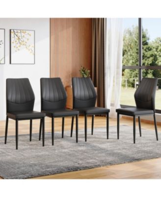 Streamdale Set of 4 Black Dining Chairs, 37" High, Ergonomic PU Backrest