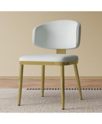 Streamdale Dining Chairs Set of 2, Modern PU Leather Metal Dining Chairs - White