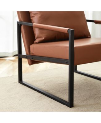  Classic Brown PU Leather & Metal Sofa