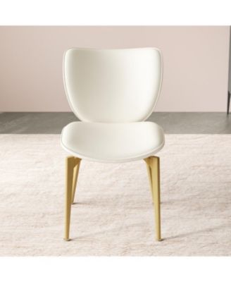  Set of 2 PU leather dining chairs with gold legs and textured backrest.