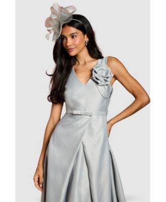Women's Structured Satin 3D Corsage Midi Dress