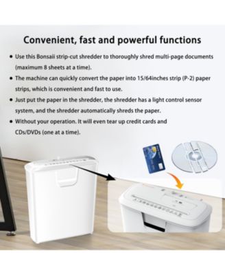8-Sheet Strip-Cut Shredder, High Security, Shreds CD/Credit Card, 3.4 Gal Bin, Overheat Protection, Low Noise, Ideal for Home Office, White