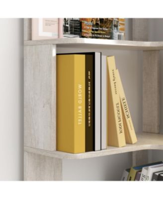 Streamdale 6 Tier L-Shaped Corner Bookshelf with Anti-Drop Panel & Tipping Device, Light Gray