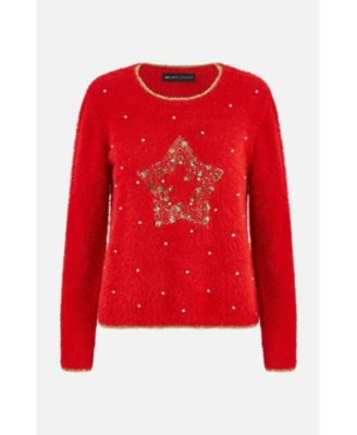 Women's Fluffy Star Holiday Sweater