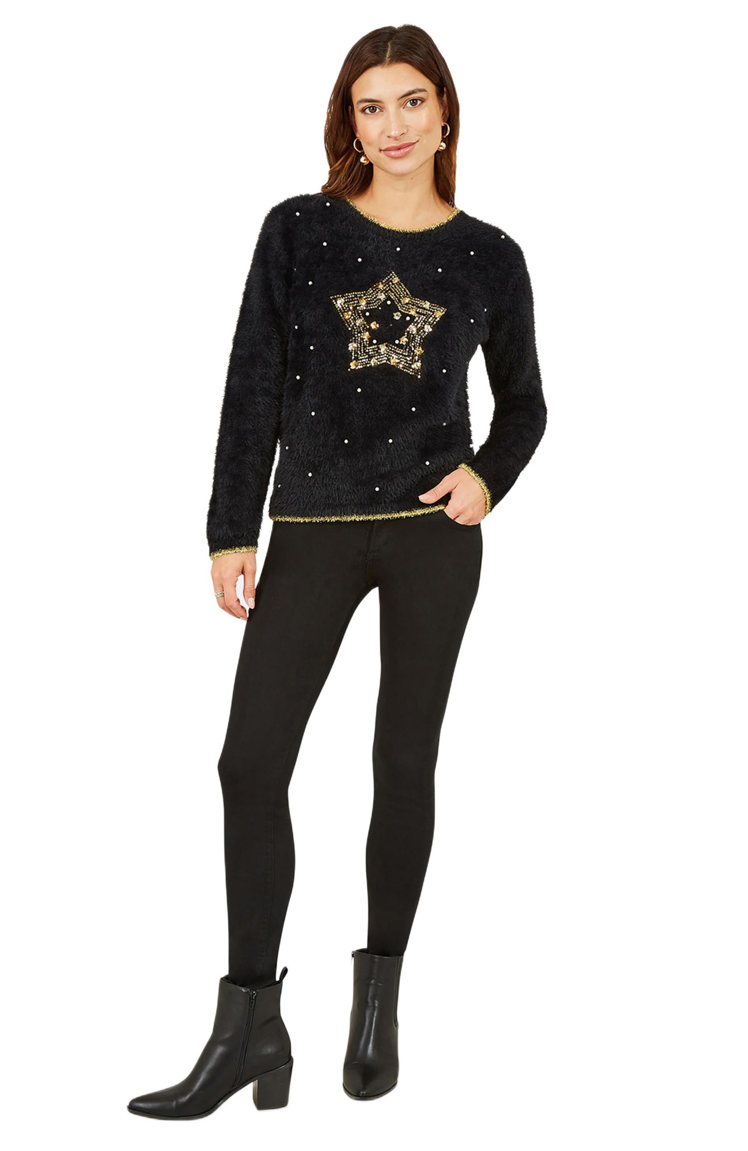 Women's Fluffy Star Holiday Sweater