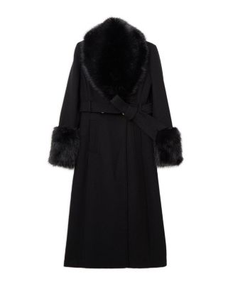 Women's Wool Detachable Fur Belted Midi Coat