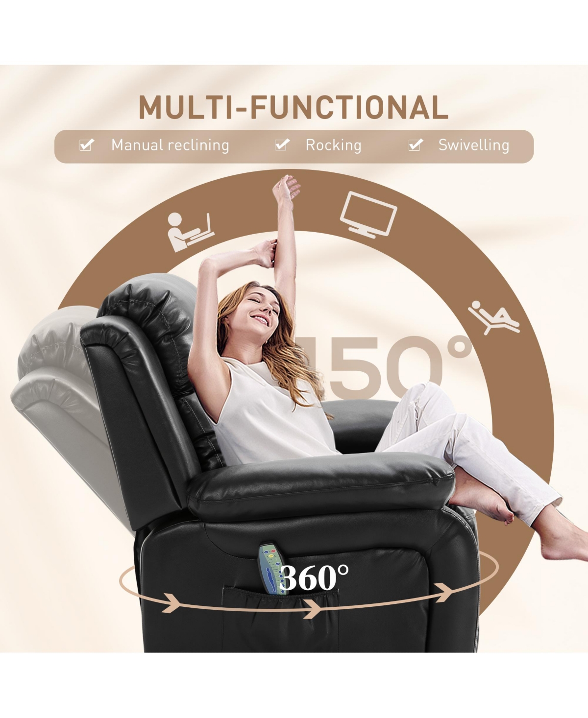 Homcom Massage Recliner Sofa Swivel Rocking Chair with Footrest,