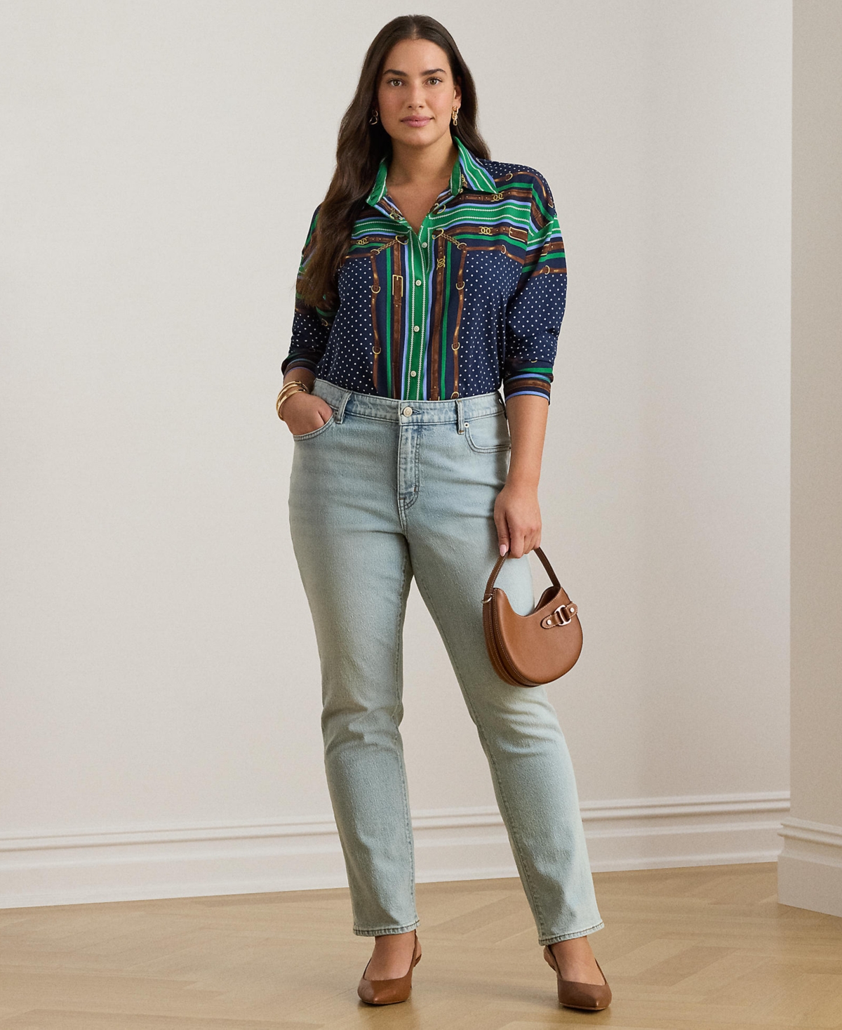 Lauren Ralph Plus Point Collared Belting & Polka-Dot Shirt