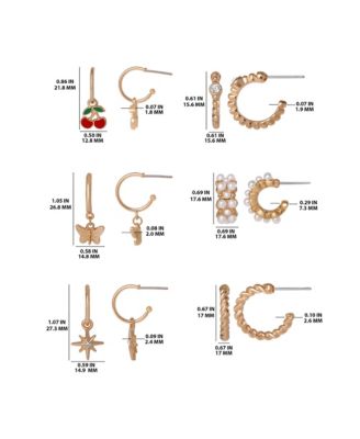 Gold-Tone Pave & Charm Huggie Hoop Earring Set, 6 Pairs