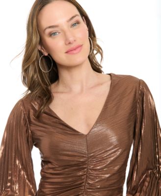 Women's V-Neck Long Bishop-Sleeve Top