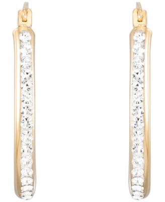 Polished Crystal Hoop Earrings in 14k Yellow Gold Over Sterling Silver