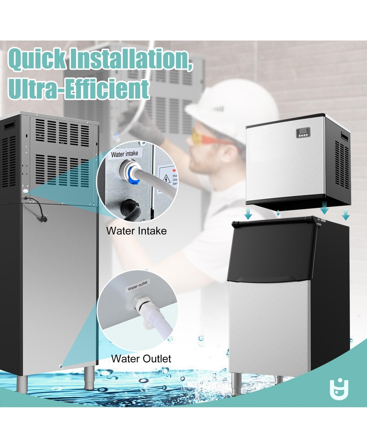 Euhomy 22.2-in 400Lbs/Day Commercial Cubed Ice Maker with Flip-up Door and 250Lbs Ice Storage Capacity