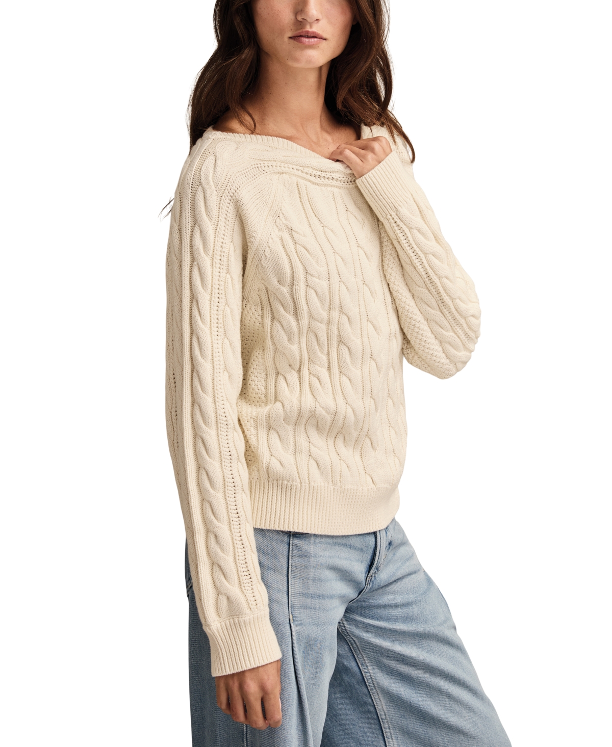 Lucky Brand Women's Boat Neck Cable Sweater