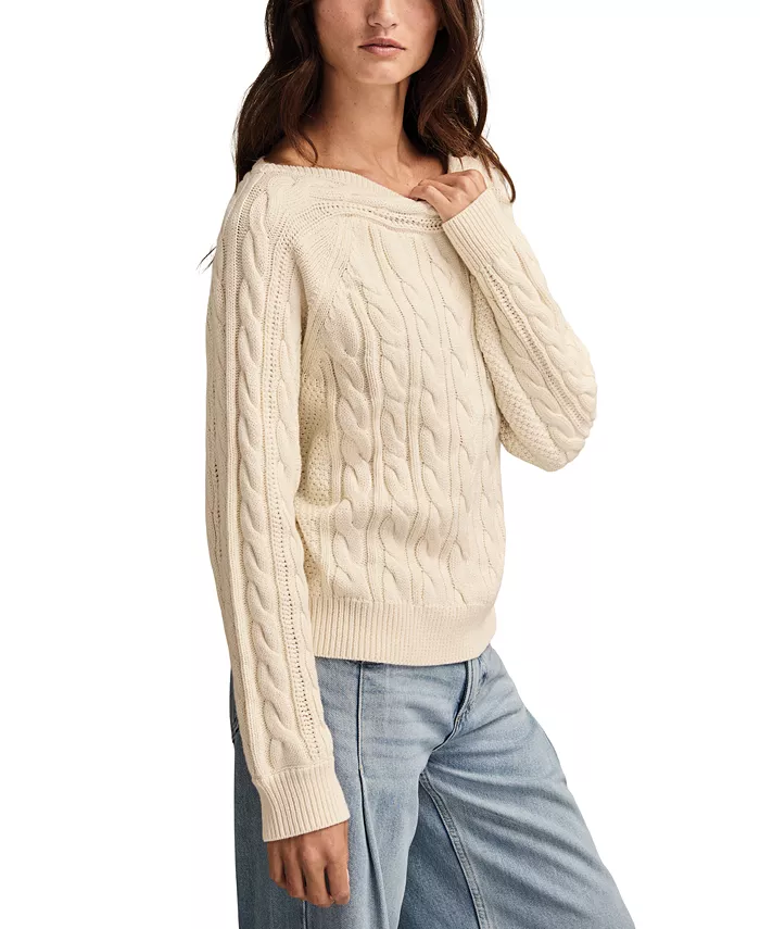 Women's Boat Neck Cable Sweater - thumbnail 4