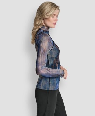 Women's Long-Sleeve Exposed Seam Mesh Top with Sleeveless Camisole