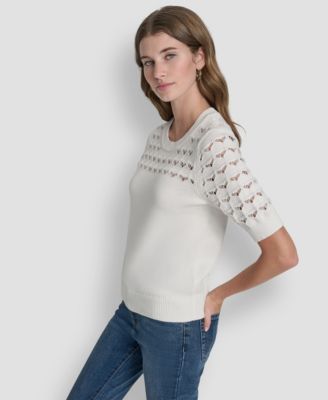 Women's Short-Sleeve Ribbed Hem Sweater