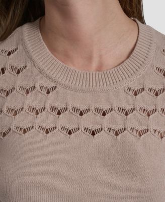 Women's Short-Sleeve Ribbed Hem Sweater