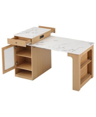 59.5" Extendable Kitchen Island with Dining Table & Storage