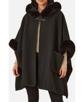 Women's Hooded Fur Cape Jacket