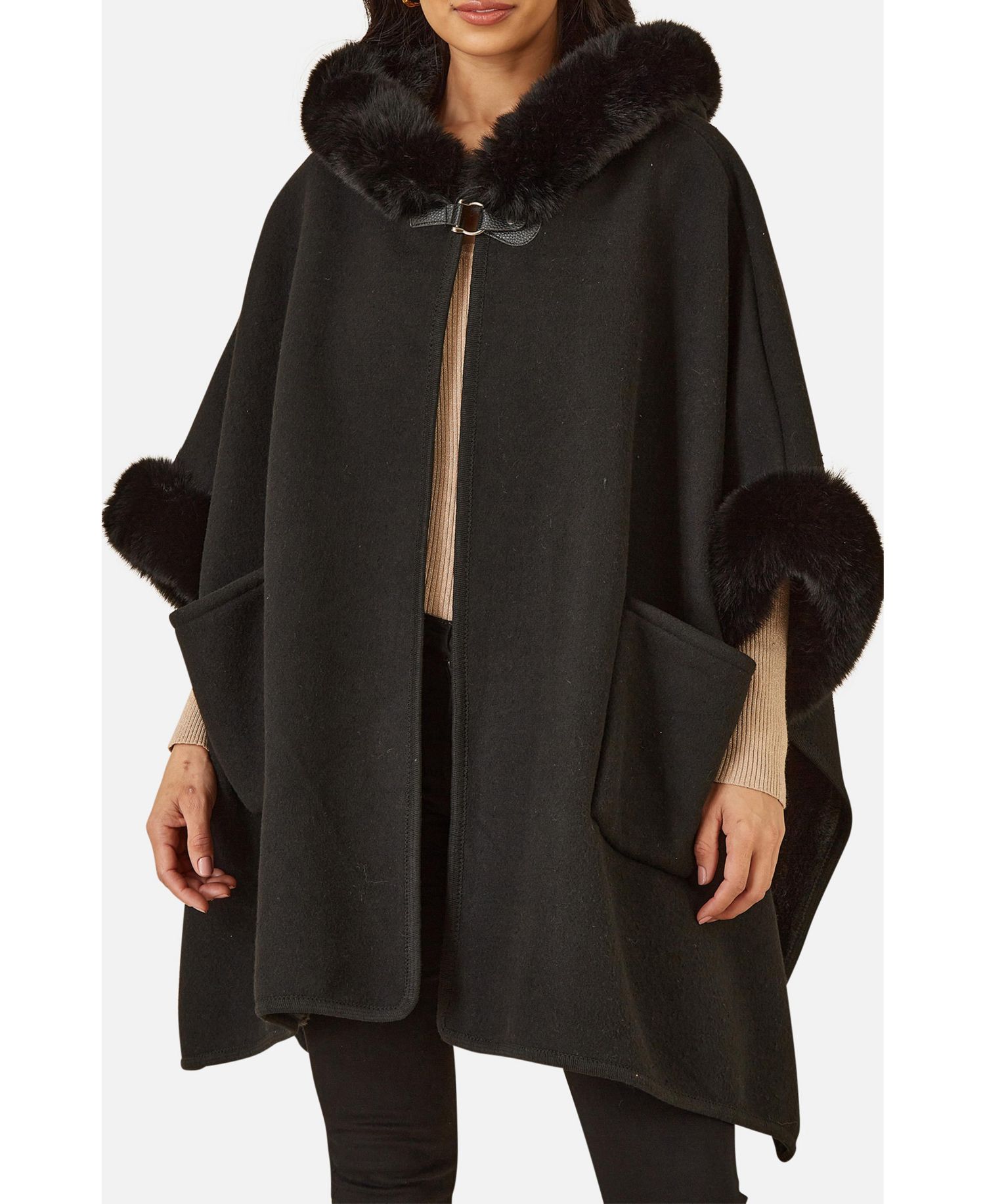 Women's Hooded Fur Cape Jacket