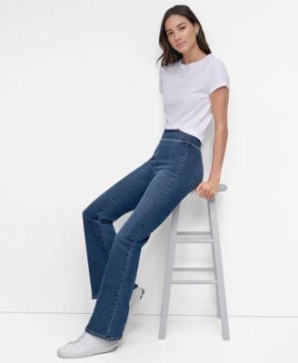 Petite High-Rise Flared-Leg Pull-On Jeans