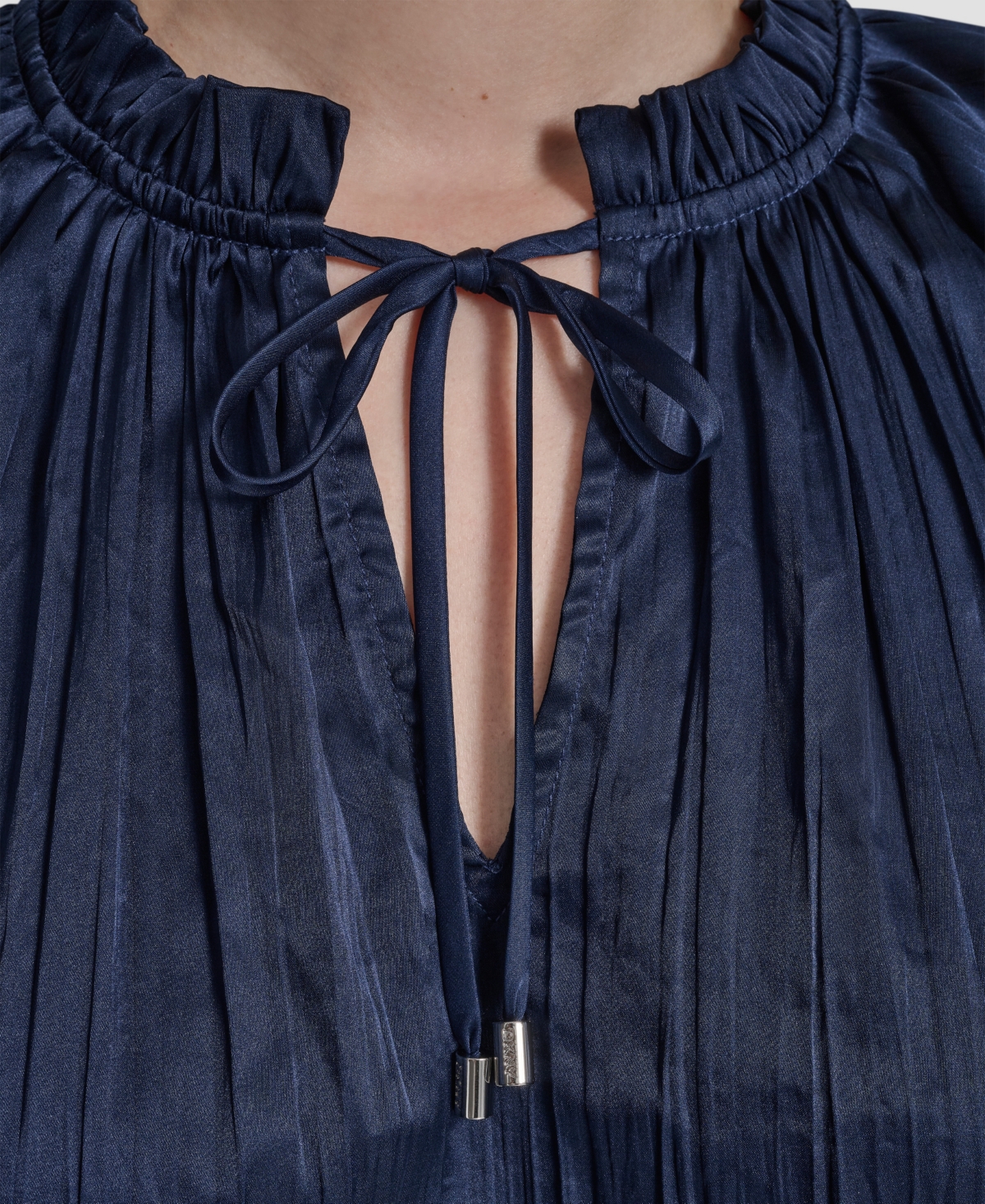 Dkny Women's Short-Sleeve Pleated Tie Front Blouse