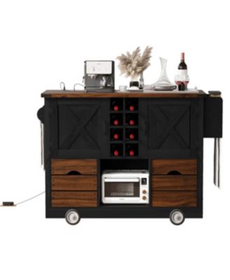 Farmhouse Kitchen Island with Drop Leaf and Power Outlet