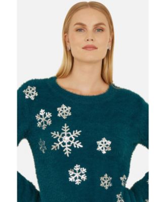 Women's Sequin Snowflake Fluffy Sweater
