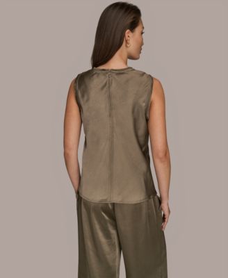 Women's Satin Sleeveless Fringe Trim Blouse